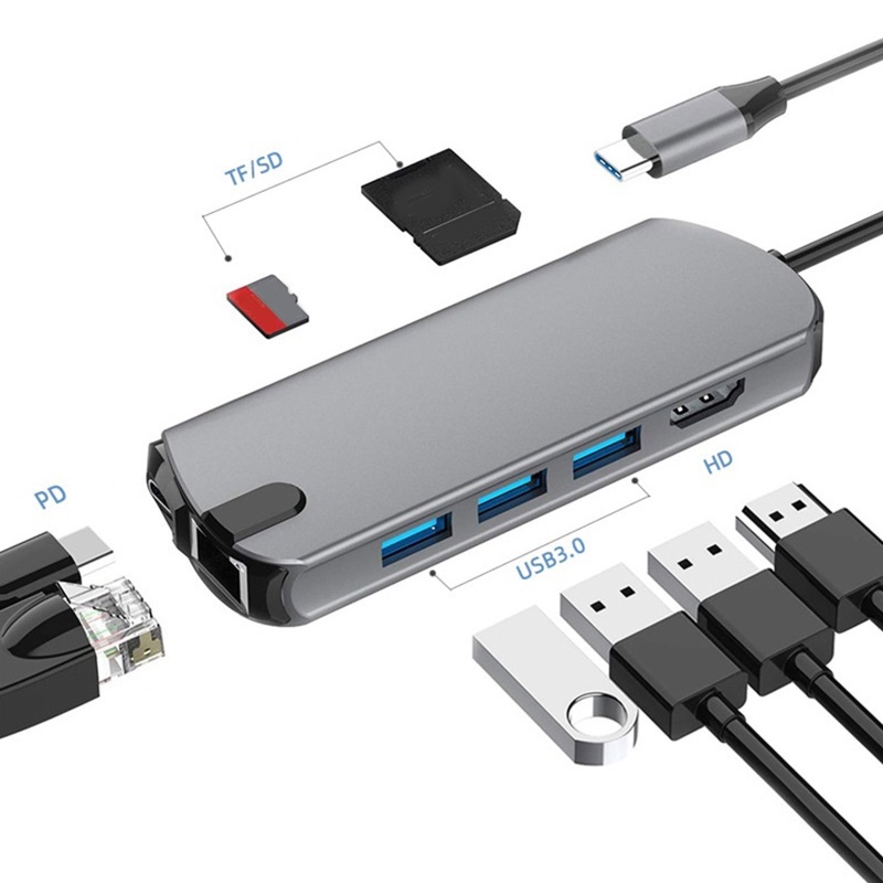 Vivi HUB Docking Station 8 In 1 3 Port USB 3.0 / HDMI / Rj45 / PD Fast Charging