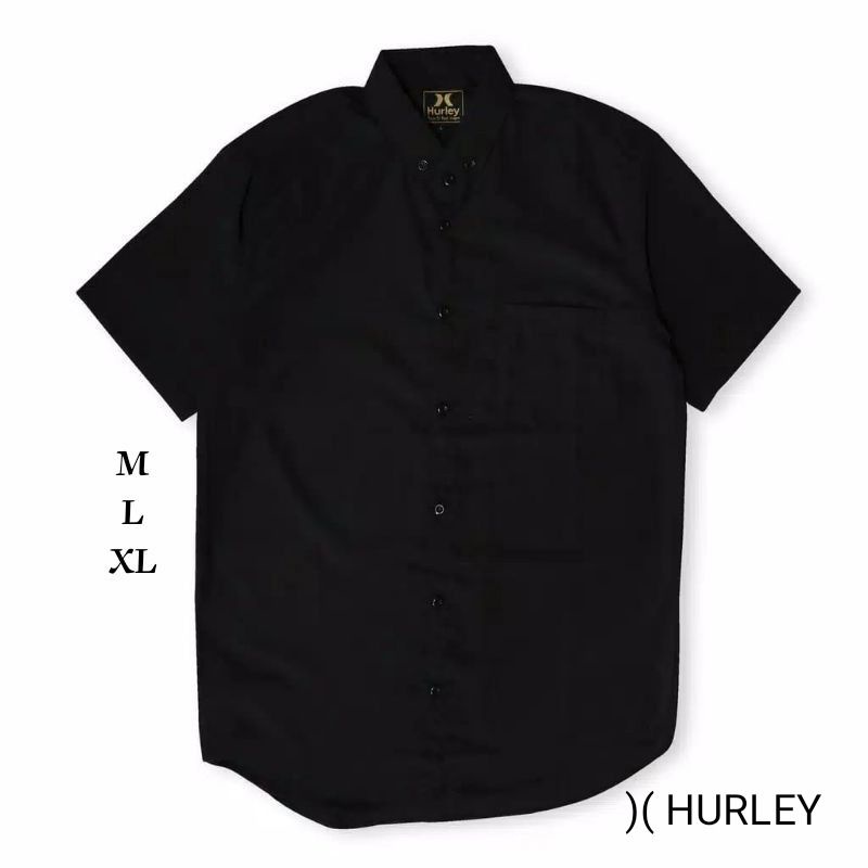 Kemeja Polos Hitam Lengan Pendek Original Balck Hurley