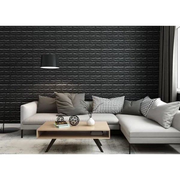 Sticker wallpaper dinding 3d foam Motif Batik Model rumah konsep industrial minimalis modern-BATA HITAM