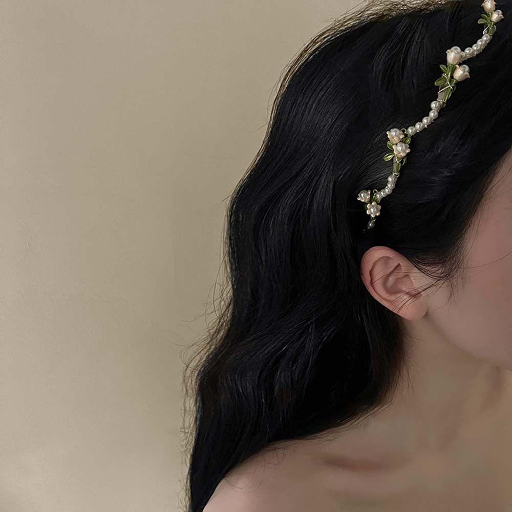 Bando Bunga Mutiara Elegan Manis Pengantin Pernikahan Mahkota Hiasan Kepala Headpiece Mutiara Properti Foto Aksesoris Rambut Wanita