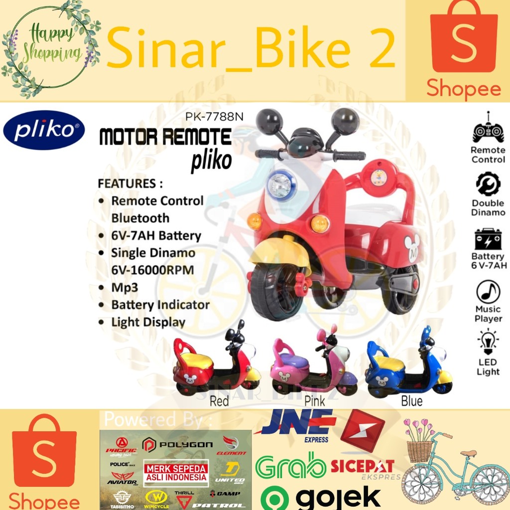 Motoran Aki Mainan Anak Pliko Pk 7788n Mickey Mouse (Gosend/Grab)