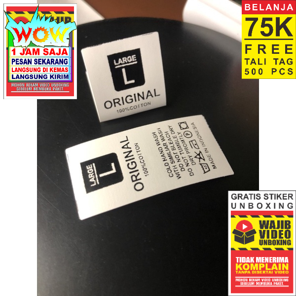 

TAG WASHING SIZE CARE MAIN LABEL SLIP LABEL LIPAT JAHIT. SIZE, S -M -L -XL TAG PREMIUM CO 1X DI KIRIM 600PCS