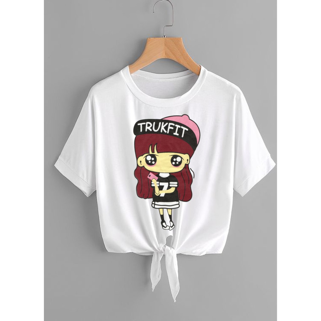 Bess - Kaos Crop Tali Wanita Murah / Crop Tied Tee Wanita WHAT EVER ( 1kg = 7pc )