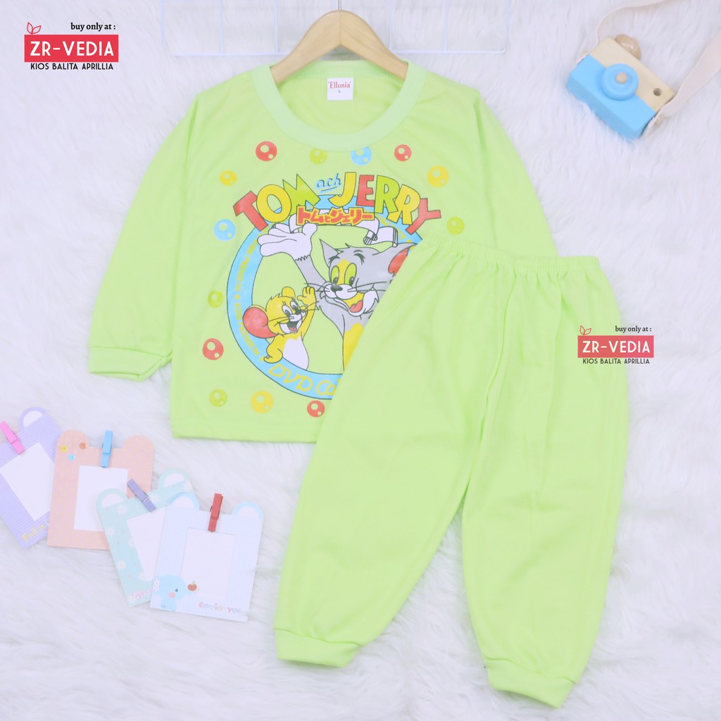 Piyama Kaos Kartun uk 1 Tahun / Baju Tidur Bahan Kaos Anak Laki Perempuan Murah Gambar Kartun Adem