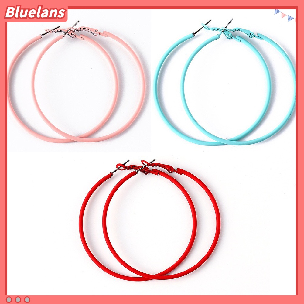 Anting Hoop Bentuk Lingkaran Besar Warna Permen Untuk Wanita