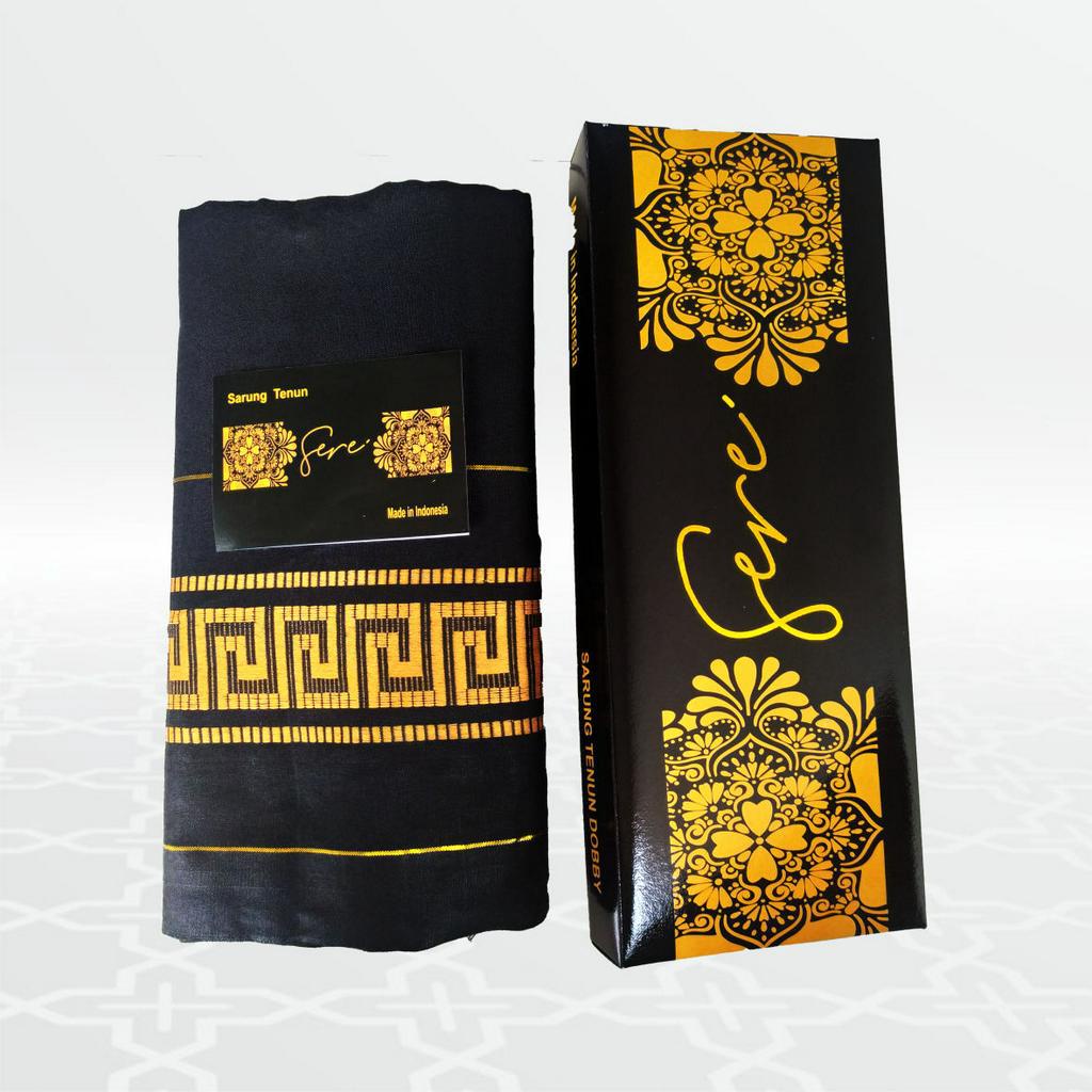 Sarung Tenun Dewasa Motif Polos HItam Dobby Timbul Gold