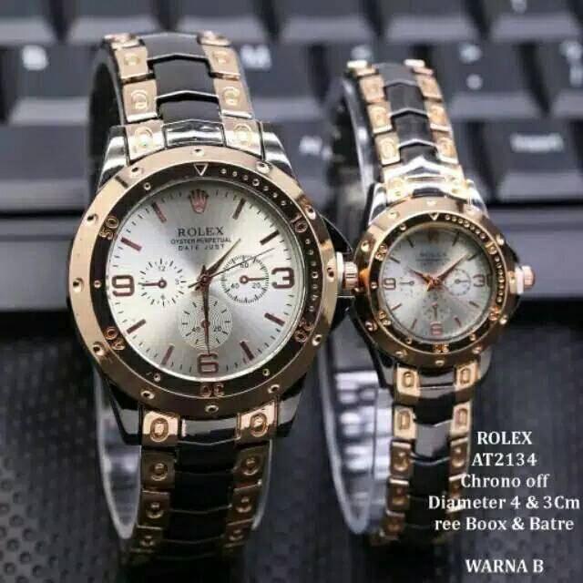 Terima Cod)Jam Tangan Couple Rolex Fashion Strap Rantai)1pasang aku