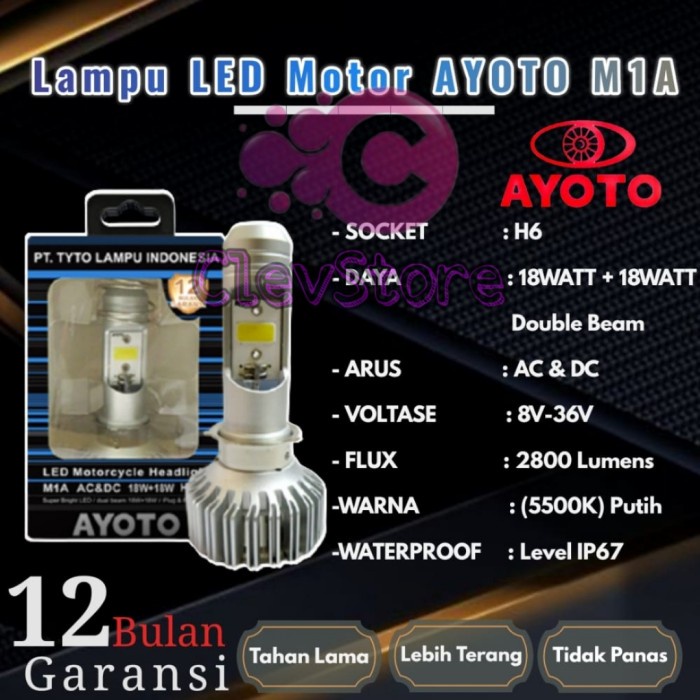 Lampu LED Motor LED AYOTO M1A H6 AC DC Motor Bebek Matic AC &amp; DC - M1A PUTIH(R0Z2) Lampu LED RATA PLAFON INBOW / TANAM SLIM 3W 6W 12W 18W BULAT &amp; KOTAK LED DOWNLIGHT PUTIH KUNING Lampu LED mode philips18w/14w/10w/6w merek swangoose/led terang hemat/tahan