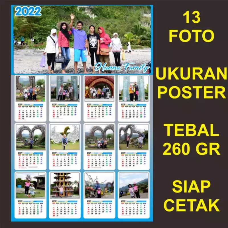 

Kalender 2022 custom foto sendiri 13 foto ukuran besar 32 x 48 cm poster