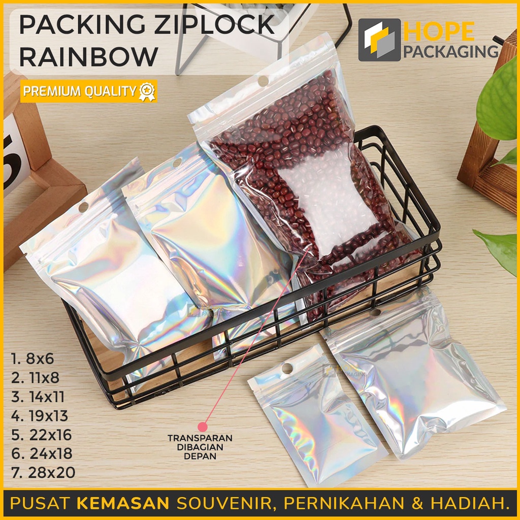 [5 Pcs] Ziplock Hologram / Ziplock Alumunium Foil Pouch Plastik Kemasan Dus Packing Packaging Rainbow