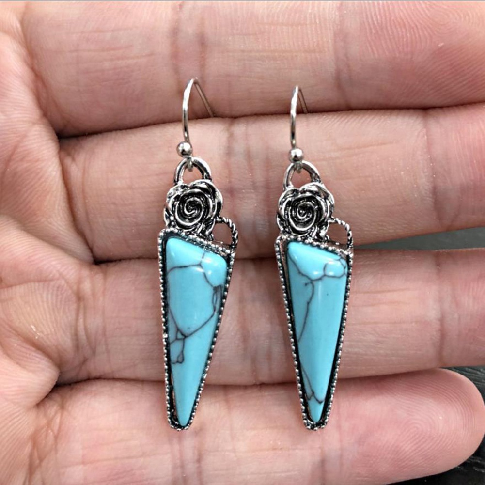 Hu Hu Hu Hu Hu Alat Bantu Pasang Kacamata♡ Anting Kait Gantung Desain Mawar Segitiga Hias Turquoise Imitasi Gaya Vintage Untuk Wanita