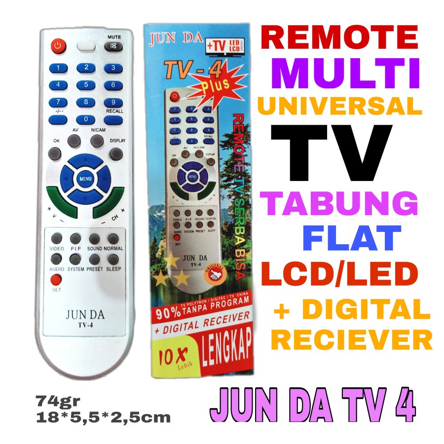 REMOTE MULTI FUNGSI UNIVERSAL RECIEVER DAN TV BERBAGAI MEREK TV 4 JOINUS