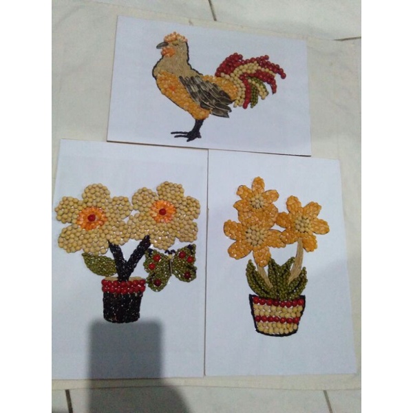 kolase biji bijian ayam bunga prakarya sekolah