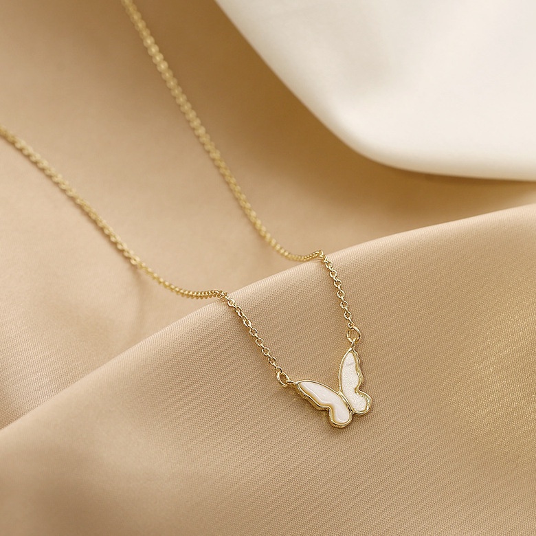 Korea Ins Style Elegant Cute White Butterfly Shape Earrings Necklace Pendant