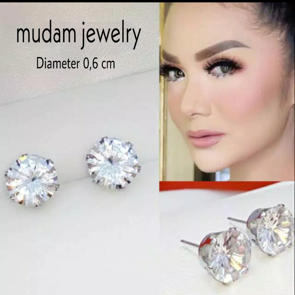 Anting Tusuk Titanium Nagita Zirkon Satu Mata Silver dan Gold Diameter 0,4 cm , 0,5 cm, 0,6 cm dan 0,8 cm