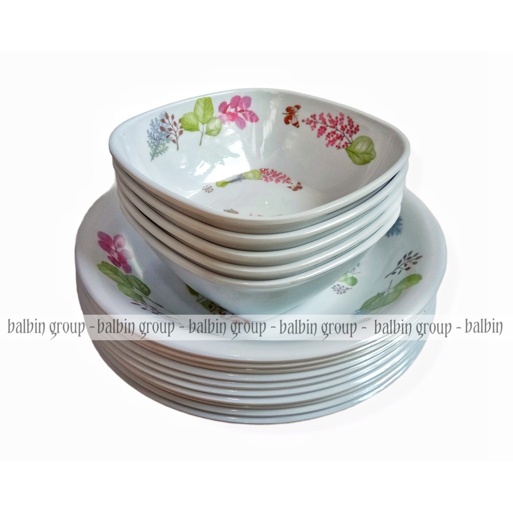 3 piring makan bulat cekung melamin ware 9.inc motif frolal