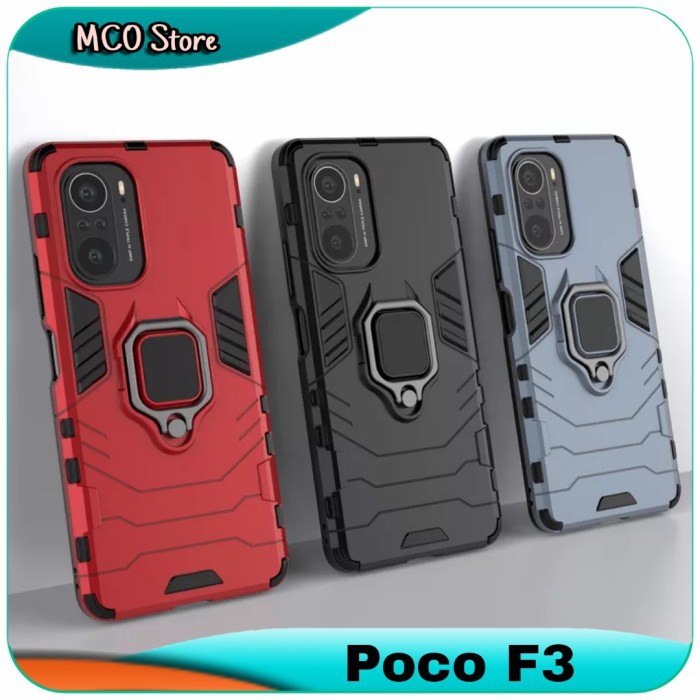 Casing Xiaomi Poco F3 Armor Iron Ring Hard Case