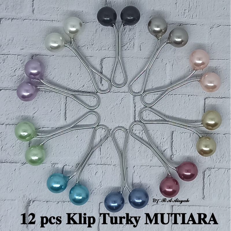 Klip turki isi 12 psc / klip turki mutiara / klip turki terbaru / klip turki terlaris / jepitan jilb
