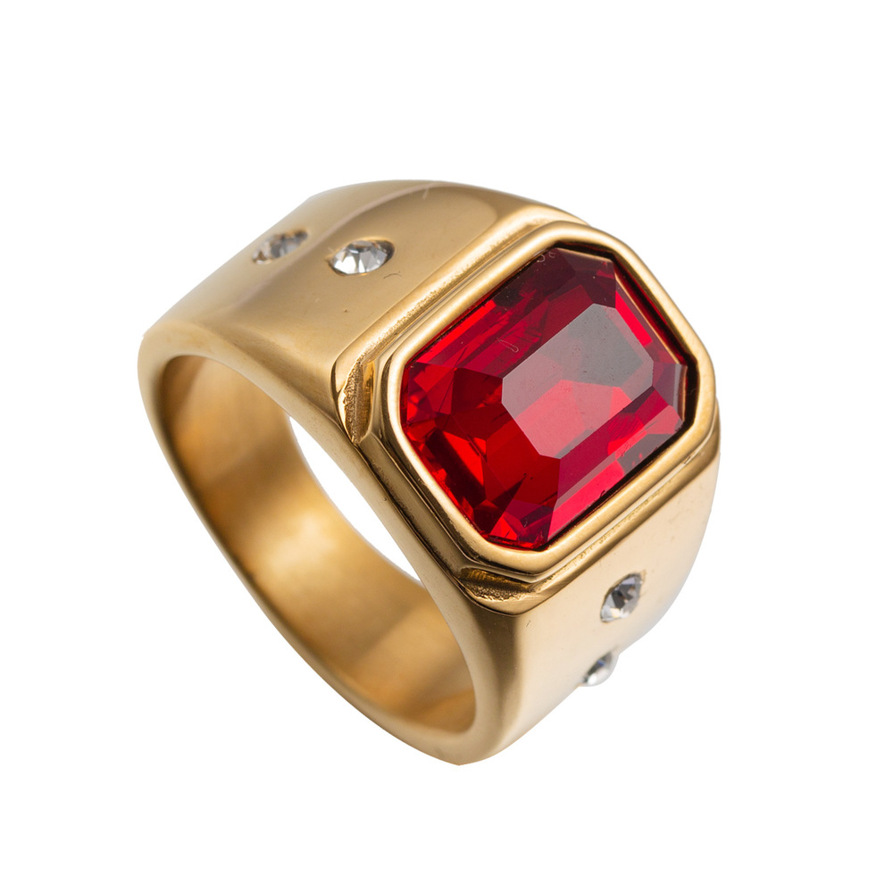 Cincin Kristal Berlian Ruby Emerald Kuning 18k Bahan Titanium Steel Untuk Pria