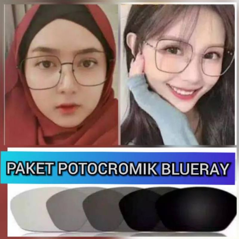 kacamata lensa bluecromic atau photocromic blueray bisa normal minus plus cilinder tergantung permintaan sampai minus 5 cyl 2 harga masih sama tulis saja pesanan kaka di catatan saat order free box lap cairan pembersih 9691 size 52-18-138