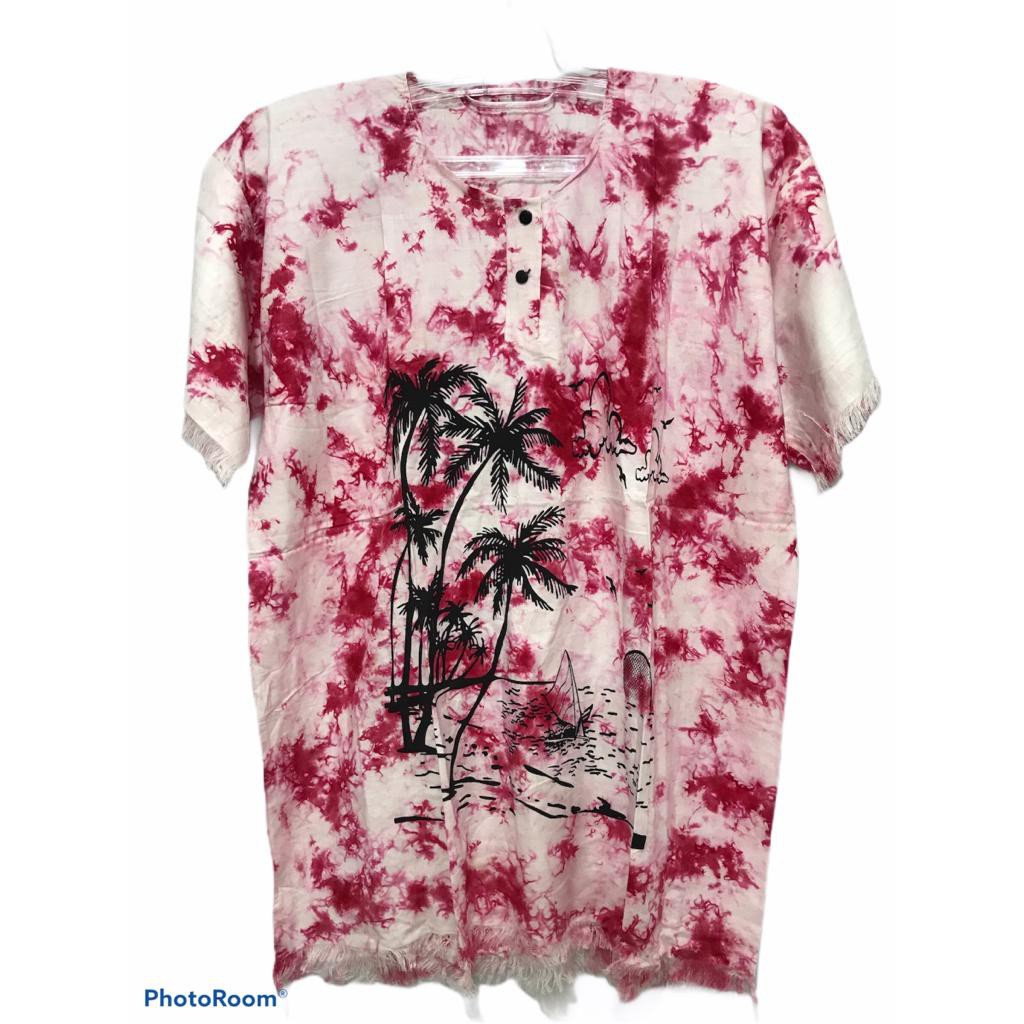 Baju Bali Gables Motif Pantai Dasar Putih