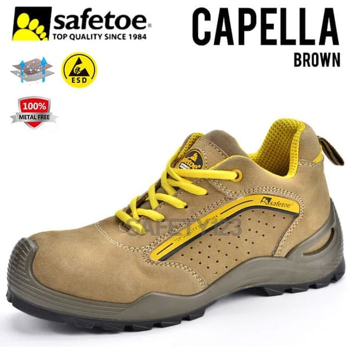 TERMURAAH Safetoe Capella L7296 Sepatu Safety Shoes ESD Metal Free Composite - Brown- 38 .
