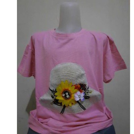 KAOS ANAK PEREMPUAN GAMBAR TOPI BORDIR TIMBUL