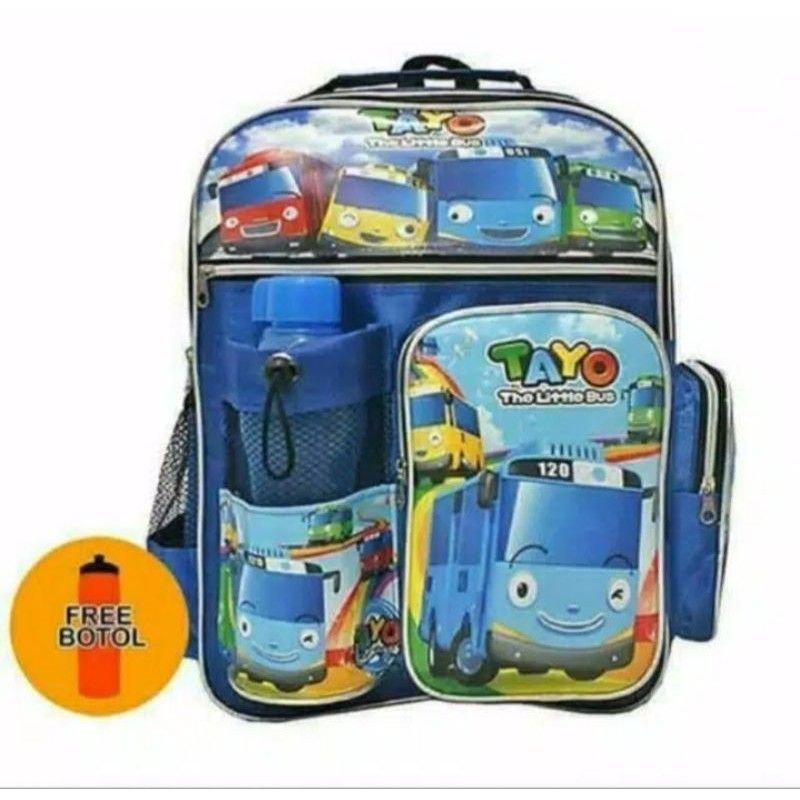 Tas Ransel Anak Laki-laki Karakter spiderman Boboiboy Tayo gratis botol minum - tas Sekolah SD TK