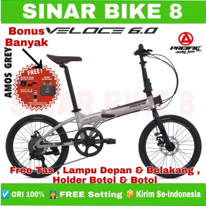 Sepeda Lipat Ukuran 20 Inch PACIFIC VELOCE 6.0 9 Speed Rem Disc Brake