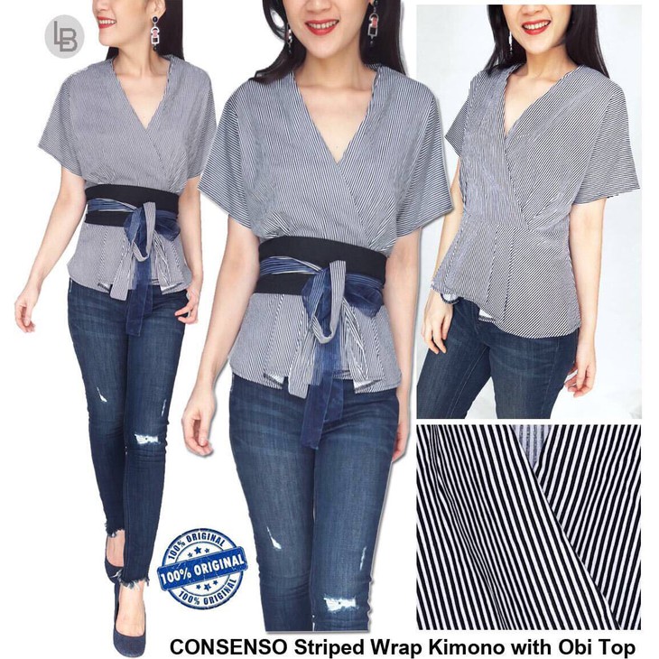 [BB] Baju Branded Murah Consenso Blue White Vneck Blouse Ori Prem