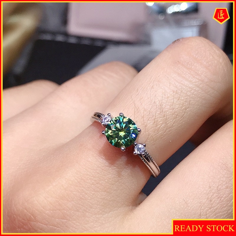 [Ready Stock]1 Karat Green Moissanite Open Ring