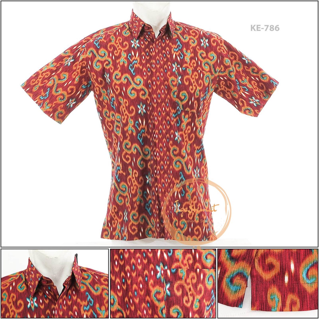 KEMEJA BATIK LAKI LAKI LENGAN PENDEK MERAH HATI POLO M-L[KE786]
