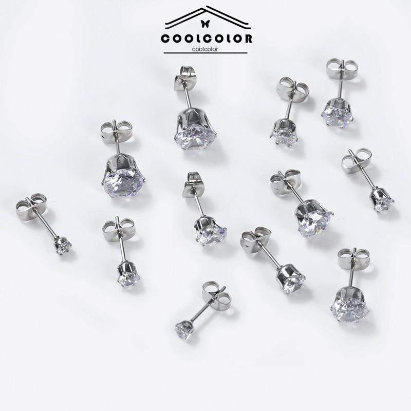 COD❤️1PCS Titanium Steel Real Zircon Super Shiny Stud Earrings Diamond Stud Earrings Jewelry Fashion Wanita Korea Aksesoris