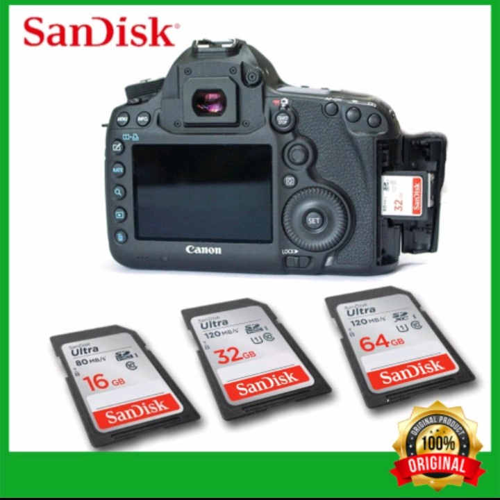 Sandisk Ultra SD Card Speed Up To 120MB/s Original for Kamera - 16GB/32GB/64GB/128GB