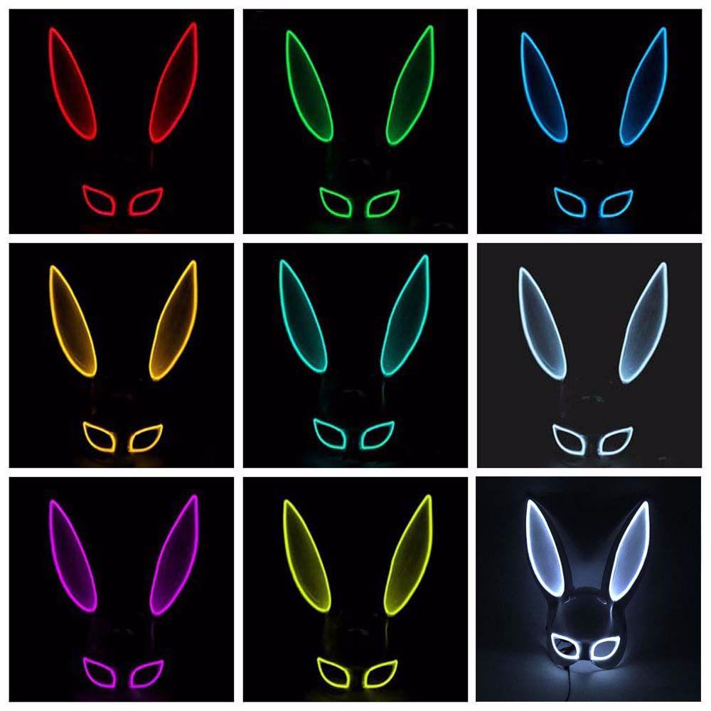 Topeng Cosplay Agustina Multicolour Topeng Halloween Topeng Kelinci Lampu Led Hiasan Kepala Cosplay Topeng Menyala Led