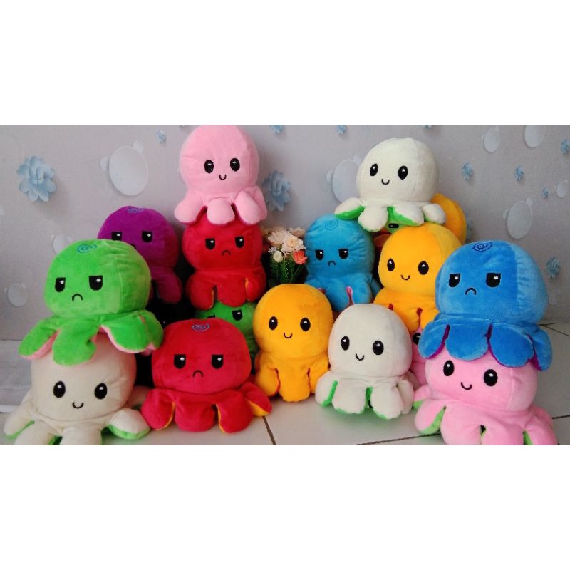 Boneka Gurita Octopus Doll Bisa Bolak Balik Cumi Ekspresi Rainbow Pelangi/Boneka octopus ukuran M