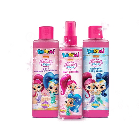 Doremi Glitzy Shimmer &amp; Shine Shampoo &amp; Conditioner 200ml / Hair Vitamin 100ml / Antiseptic Body Wash 200ml - Sabun Shampo Vitamin Rambut Anak