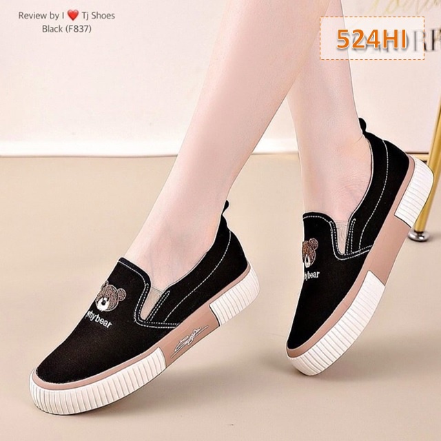 Sepatu Wanita Sneakers Cewek Whybear Lux Sole 3 cm Hitam Putih (524)