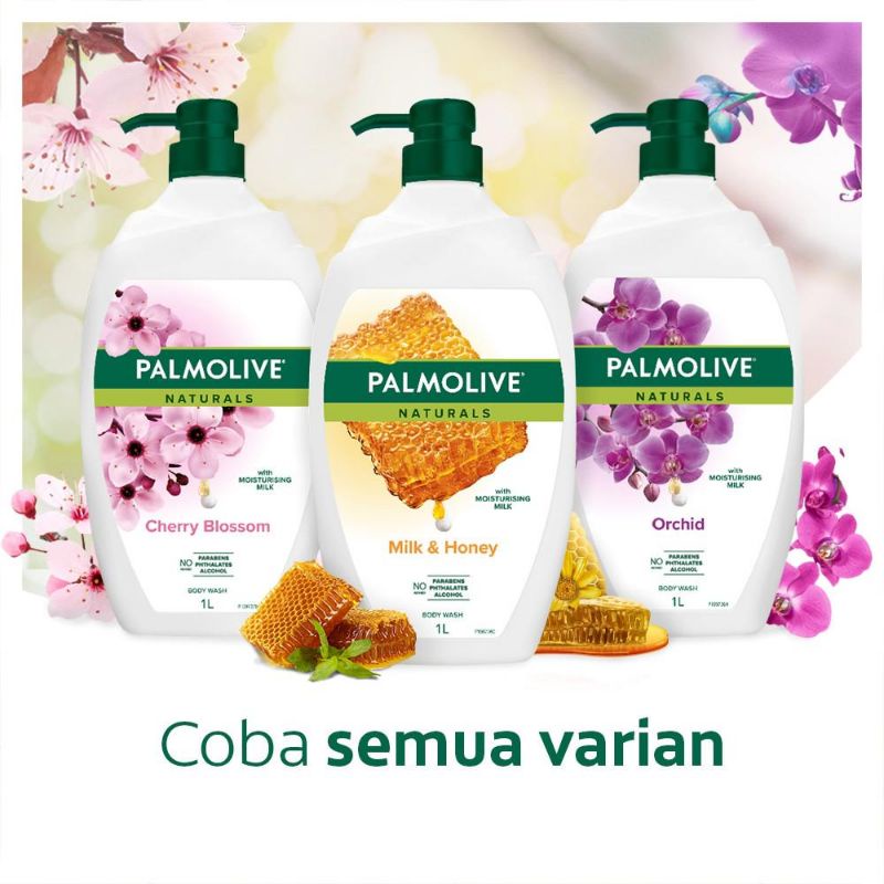 Palmolive Naturals Shower Gel 1L Milk &amp; Honey / Cherry Blossom - Orchid Sabun Mandi Cair 1 Liter