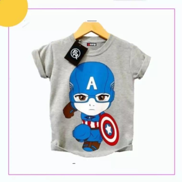 BISA COD!!!PAKET HEMAT BAJU KAOS ANAK LAKI LAKI DAN TOPI ANAK MOTIF KARAKTER CAPTAIN AMERIKA