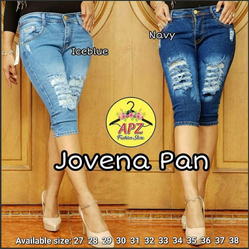 Jovena Jeans Pants 7/8 . Celana Pendek Jeans Wanita . Jeans Pendek Ripped Wanita