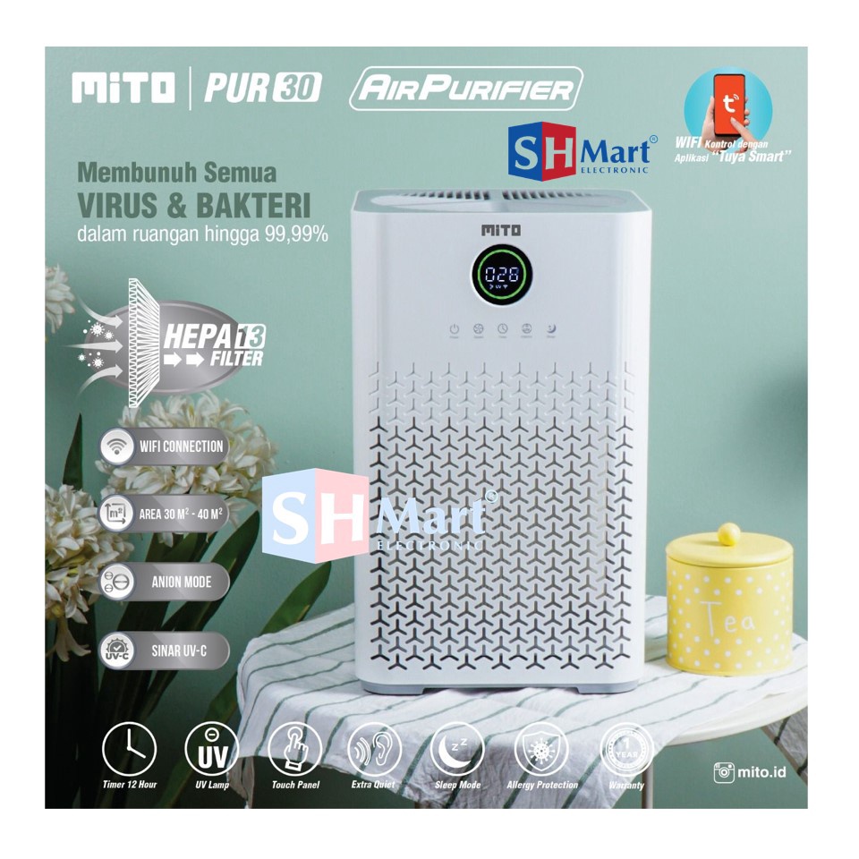 MITO AIR PURIFIER PUR-30 / PUR30 PEMBERSIH UDARA PEMBUNUH VIRUS DAN BAKTERI 30M2 - 40M2 (MEDAN)