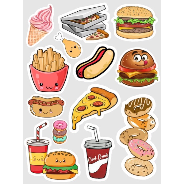 

(7x10cm) fast food sticker stiker korean