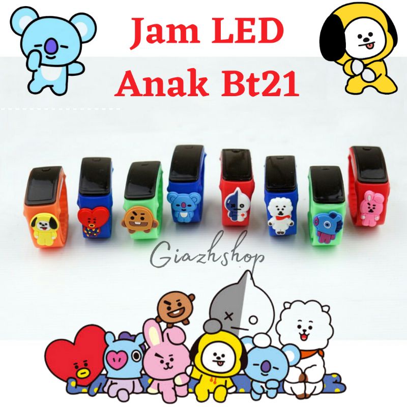 Jam tangan LED BT21 anak cewek cowok Rubber digital watch karakter lucu viral kekinian