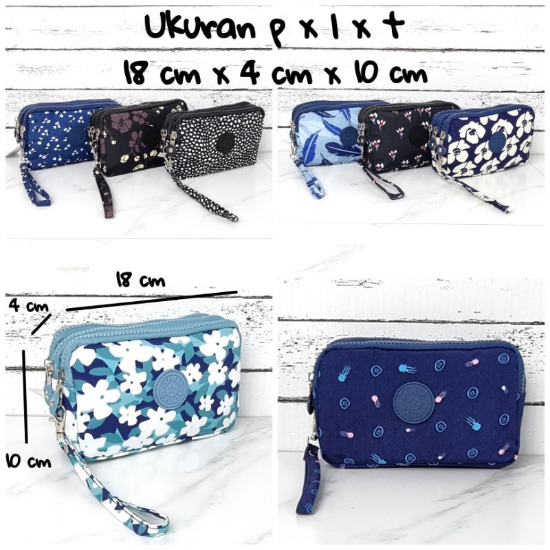 Dompet HP Wanita Bahan Parasut dengan 3 Resleting dan Tali Pendek, Ukuran 18x4x10 cm untuk HP Sampai
