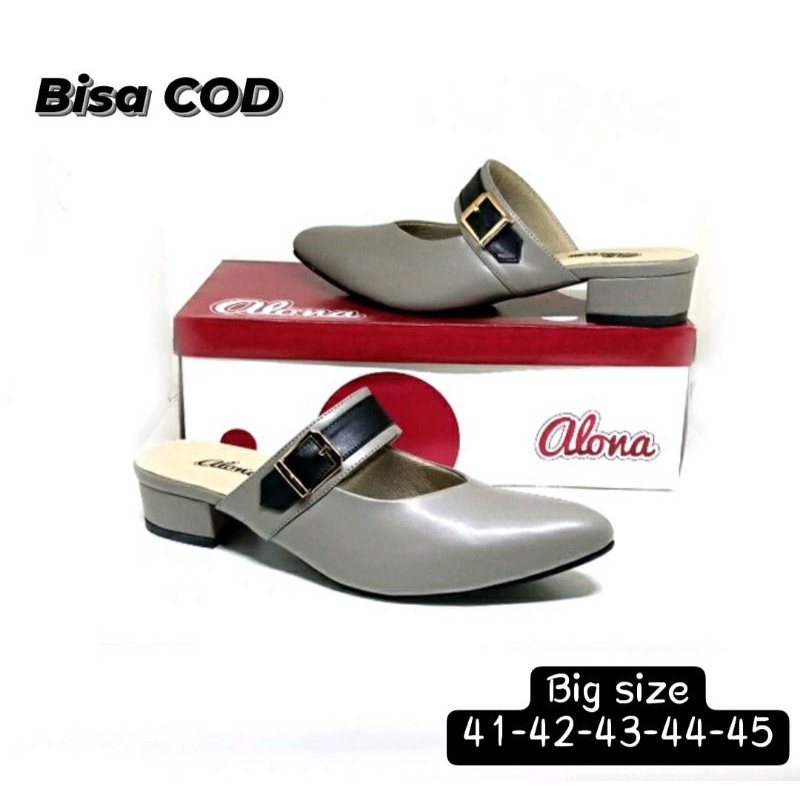 COD / Big Size Sandal Bustong 41-45 Wanita Semi Formal / Sepatu Sendal Heels  Cewek JUMBO Gede Banget Kulit Abu2, 44