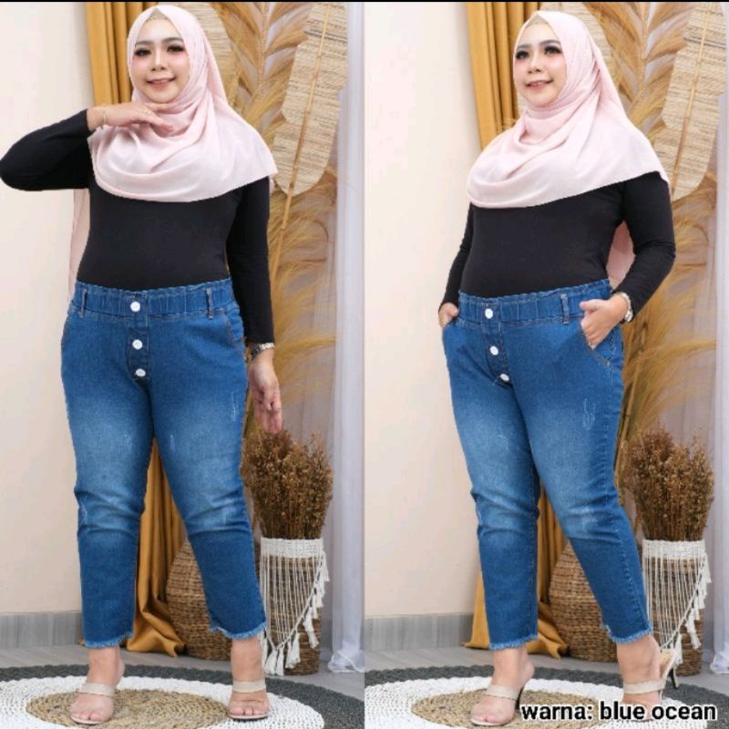 Celana Panjang Wanita Jeans Jegging 7/9 Kombinasi Kancing