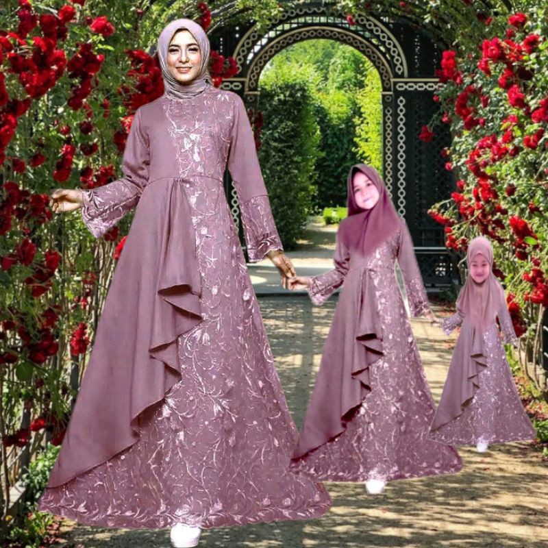 GAMIS KELUARGA PASANGAN SET BRUKAT PREMIUM TERBARU FASHION MUSLIM PARTY DRESS WANITA