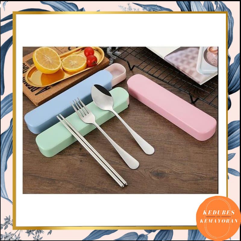 Sendok Set Alat Makan Stainless Steel / Set Alat Makan Portable Travel Souvenir  Sendok Garpu Sumpit [kk]