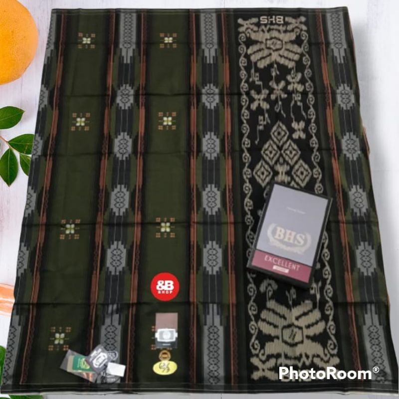 sarung BHS excellent original songket SGK liris hijau tua lumut hitam